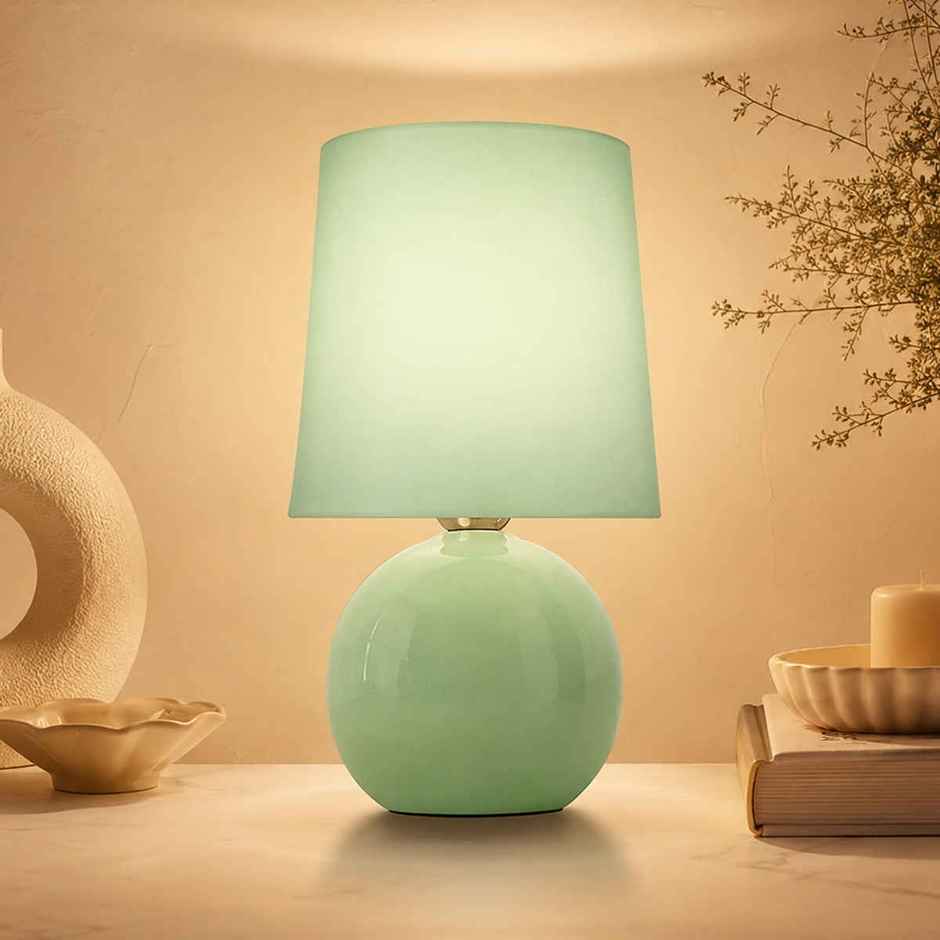 Homesake Ceramic Bedside Lamp with Mint Green Fabric Shade