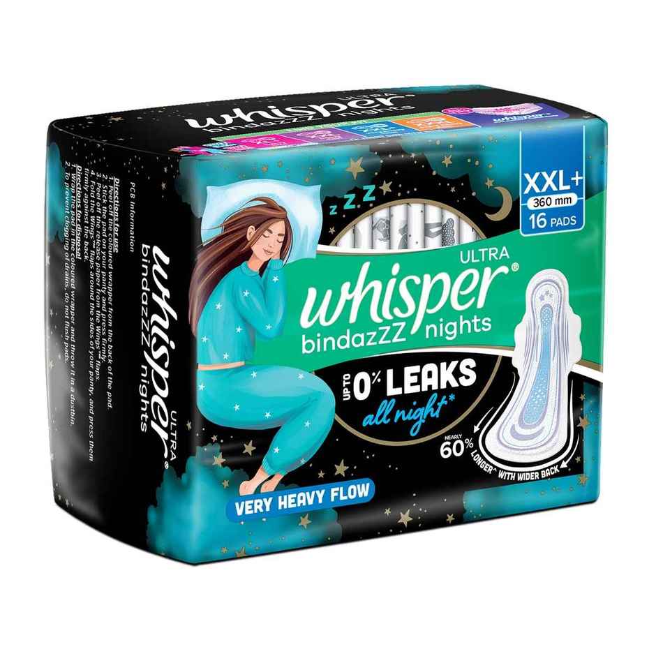 Whisper Bindazzz Nights Sanitary Pads | XXL+ | 16 pcs