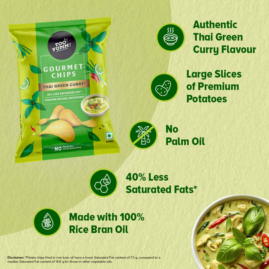 Too Yumm! Thai Green Curry Flavour Potato Chips | Premium Gourmet | No Palm Oil
