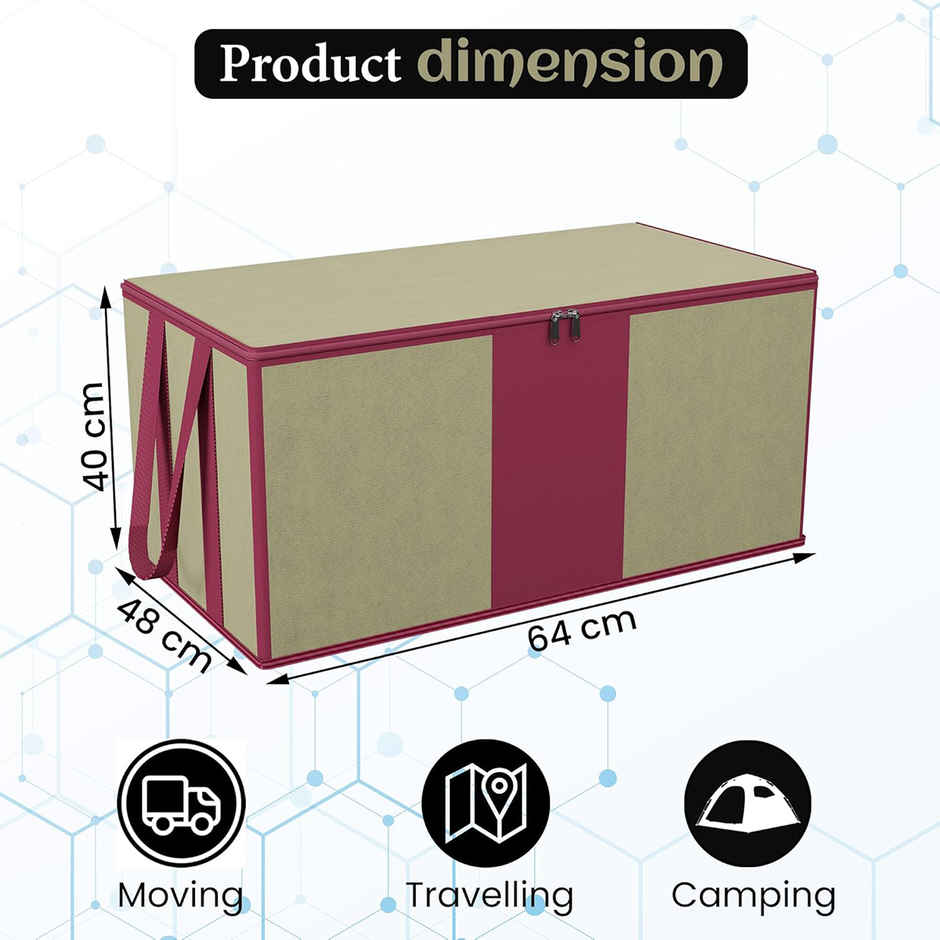 Kuber Industries Underbed Storage Bag | Waterproof Blanket & Clothing Organizer | Maroon -Beige