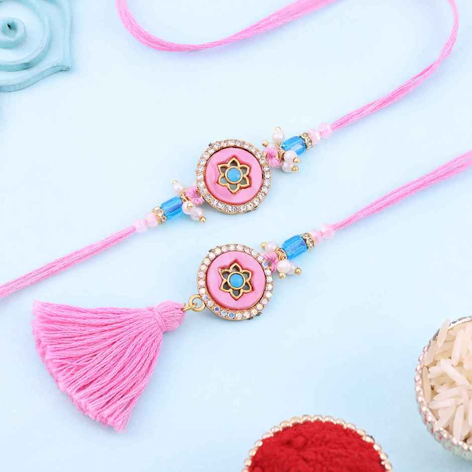 Bhaiya Bhabhi Rakhi Set | Pink Pearl | Pack of 2 | Floweraura
