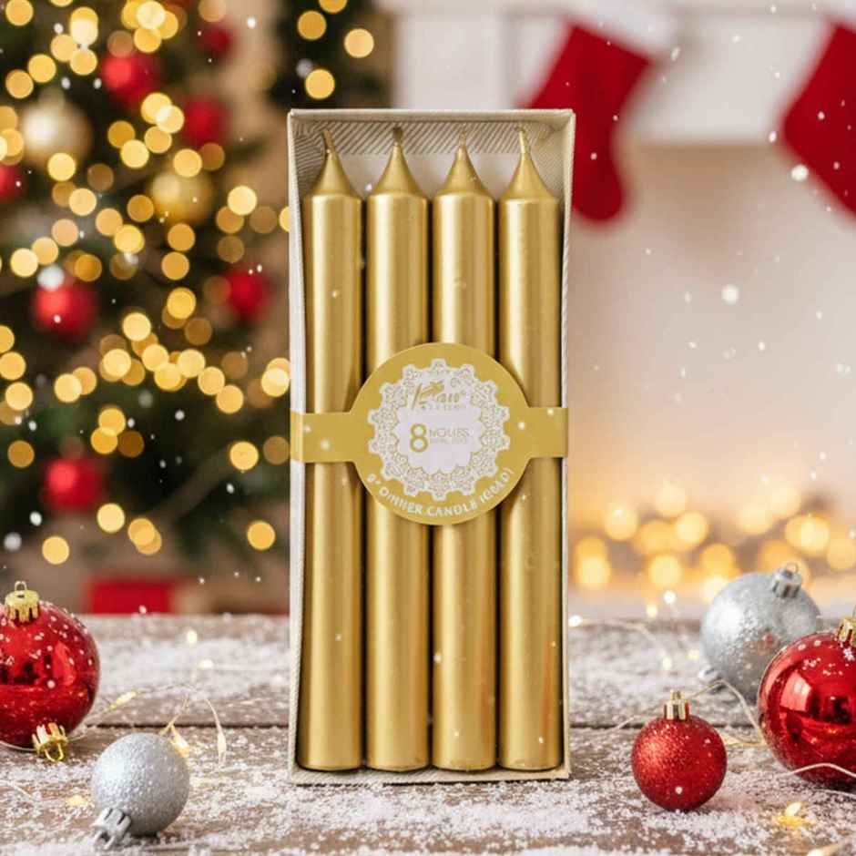 Dinner Decorative Candle | Pack of 4 | 20 cm long | Gold | Pan Aromas