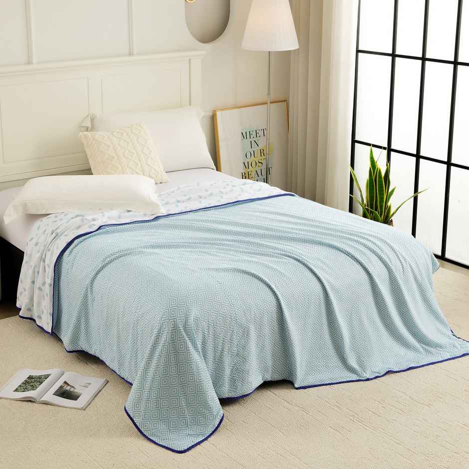 Story home Printed Double Dohar/Duvet Cover (Blue & White) (220x144x2 cms)