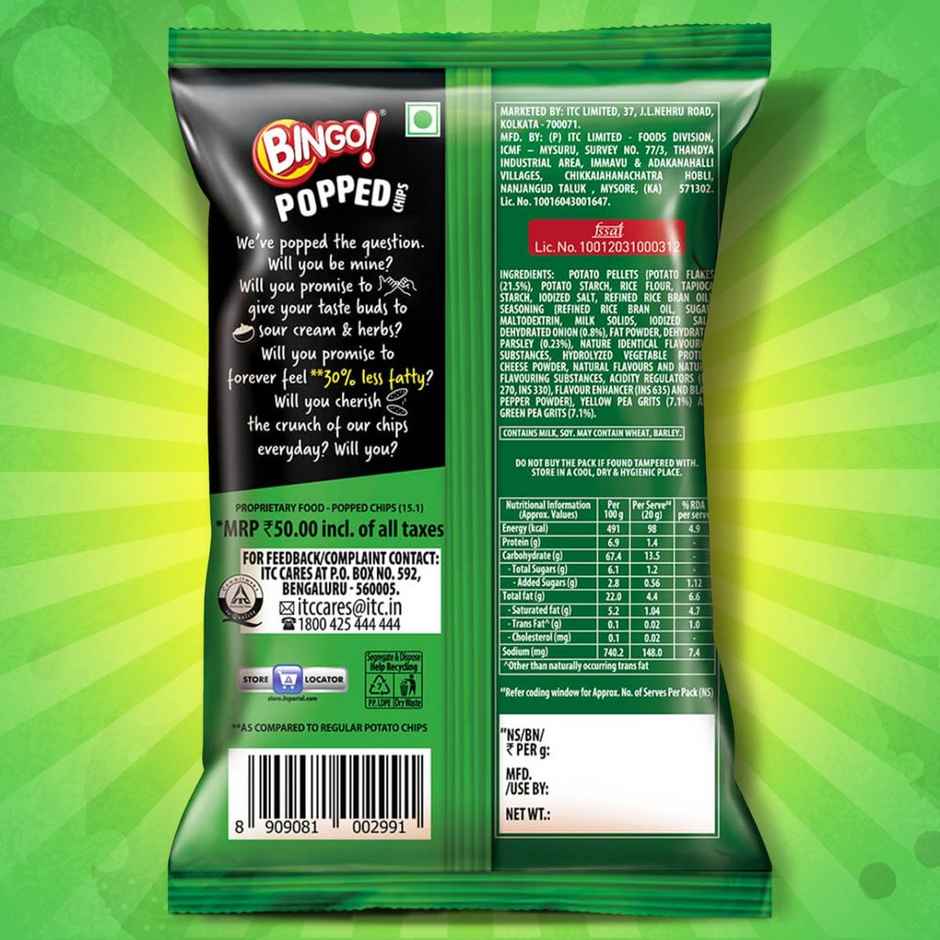 Bingo! Popped Chips Sour Cream & Herbs | Light & Crunchy