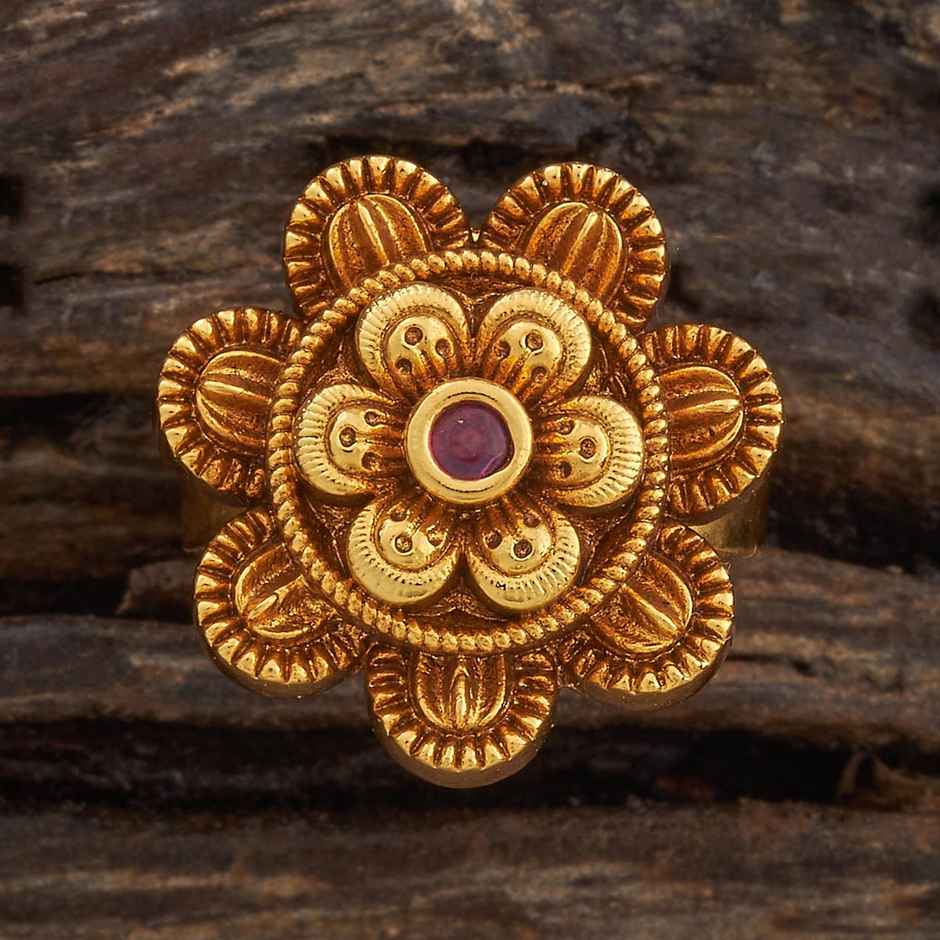 Kushal s Fashion Jewellery Ruby Gold-Plated Synthetic Stones Antique Finger Ring | 435975
