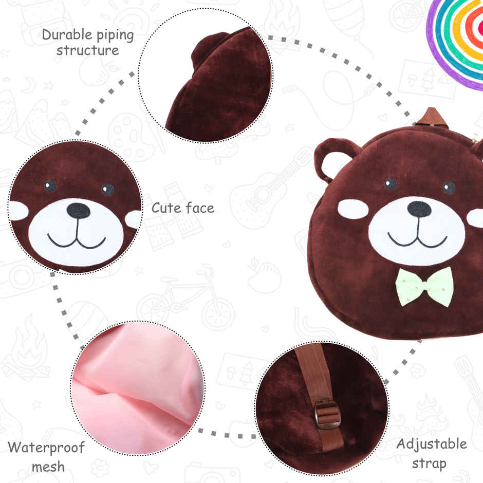 Toytales Face Bag | Plush Backpack | Kids School Bag | Birthday Gift|Brown|Teddy