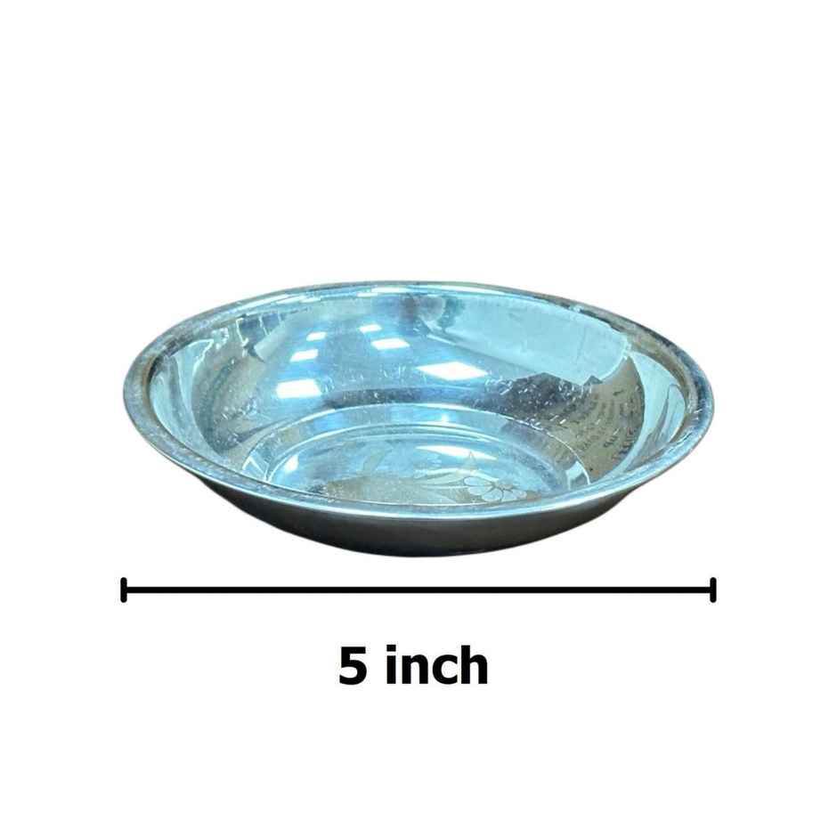 DiaCraft Stainless Steel Halwa Katori For Kanjak Gifting - Silver | Laser Finish