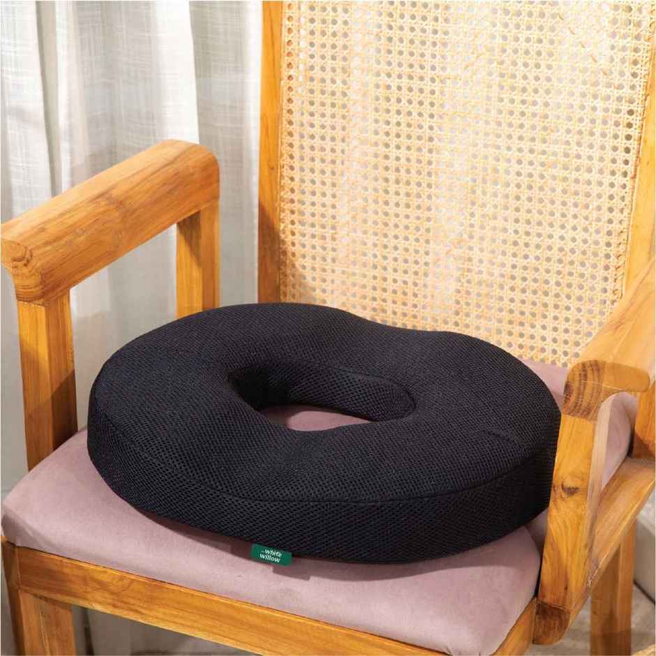 The White Willow Donut Pillow for Coccyx Pain | Firm Memory Foam | Tailbone Relief Cushion - Black