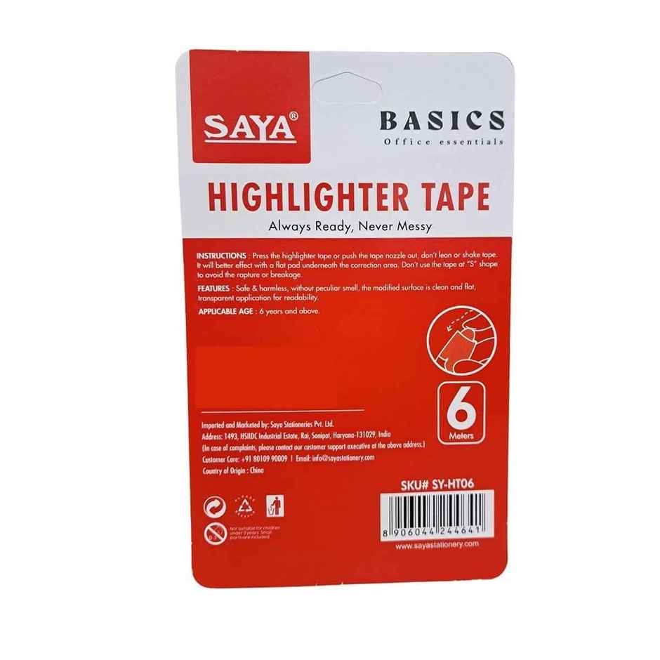 Saya Highlighter Tape Pen | Mess-Free Highlighting Tape for Documents, Notes & Study