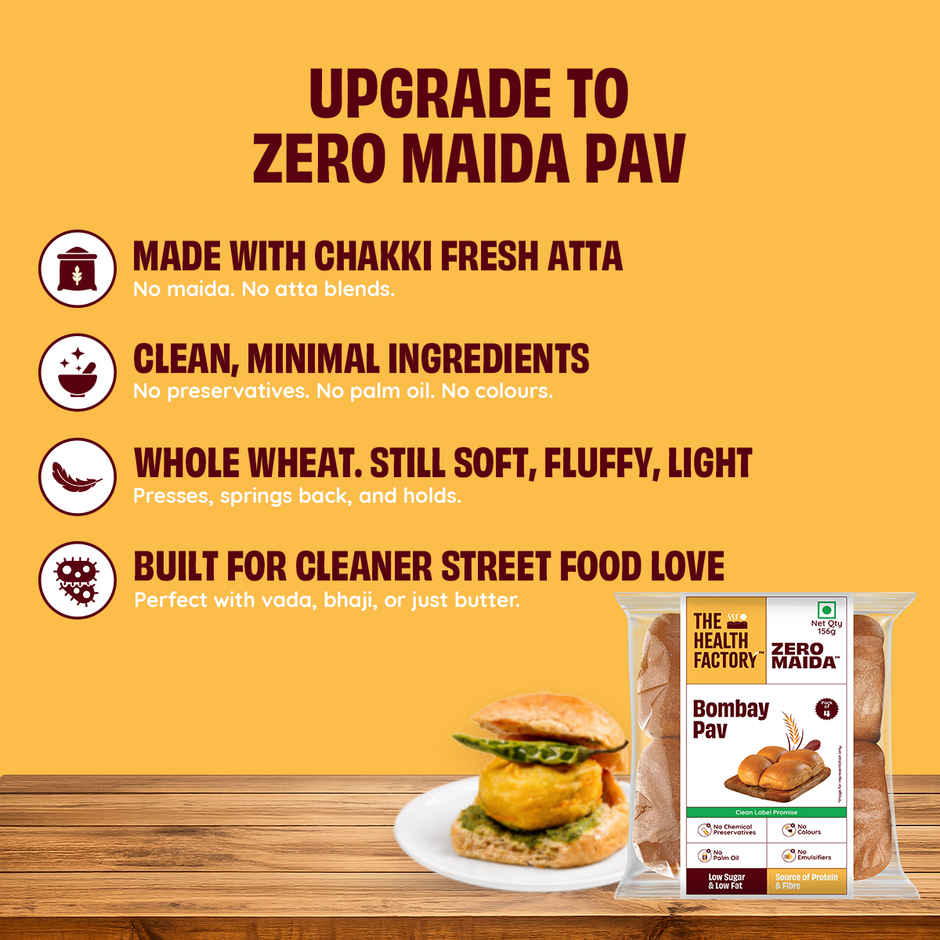 The Health Factory Zero Maida Bombay Pav (Pack of 4) | Clean Label, Not Brown