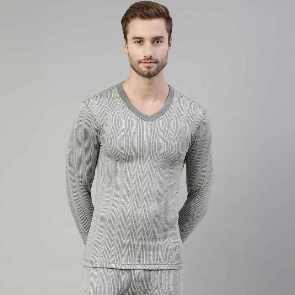 Dixcy Scott Original's Men's Solid V - neck Long Sleeve Thermal Top | Grey Melange - S