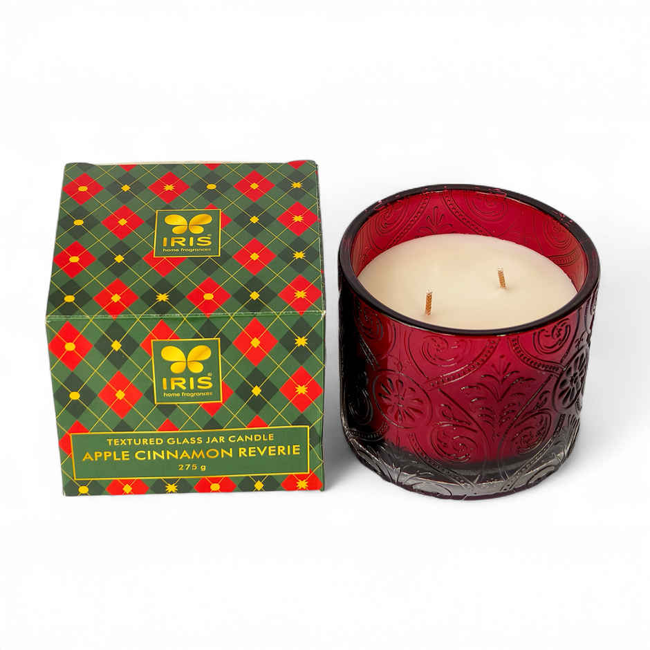 IRIS Apple Cinnamon Premium Glass Jar Candle | 30 Hours Burn Time | Home Decor