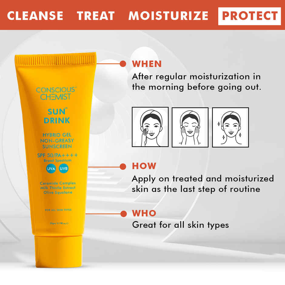 Conscious Chemist Sun Drink Hybrid Lightweight Gel Sunscreen SPF 50 PA++++ UVA/UVB With Ceramides
