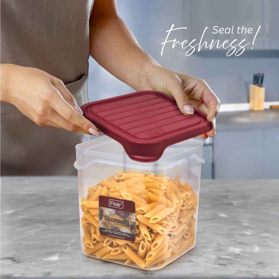 Flair Plastic Storewell Square Food Storage Containers 1800Ml - Set Of 2 (Maroon)
