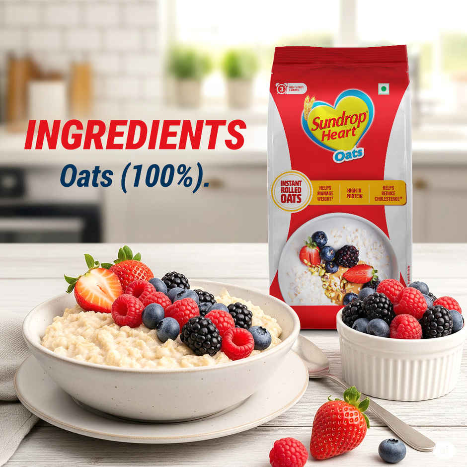 Sundrop Heart Instant Rolled Oats with 12.2% Protein, 10.8% Dietary Fibre | No Added Preservatives