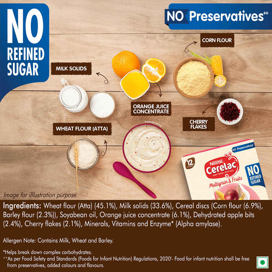 Nestle CERELAC Multigrain & Fruits Baby Food Cereal, No Refined Sugar & No Preservatives