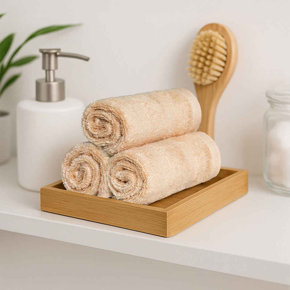 Mytrident Quick Dry Cotton Face Towel Set | 13 x 13 in | Beige