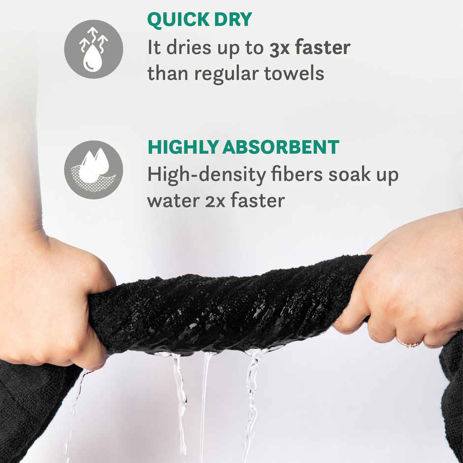 Mytrident Quick Dry Cotton Hand Towel Set | 16 x 28 in | Black