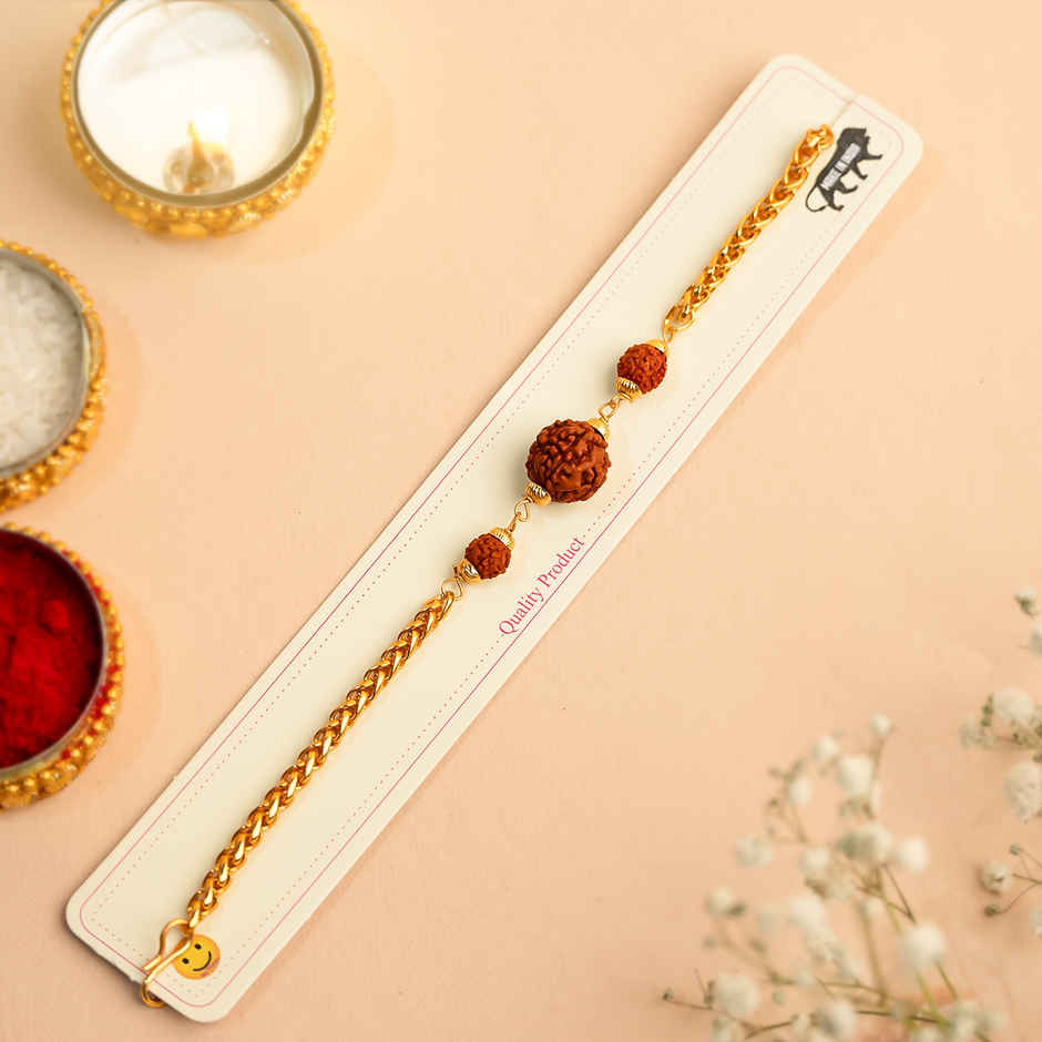 Traditional Rudraksha Metal-Link Rakhi for Brother | Bracelet | Pack of 1 | Tomuncle