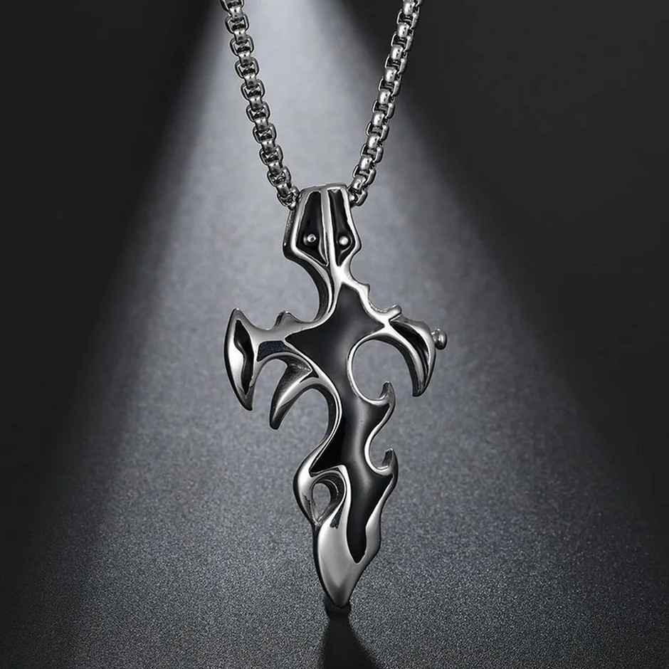 Fashion Frill Men's Flame Cross Pendant Chain Silver Onesize