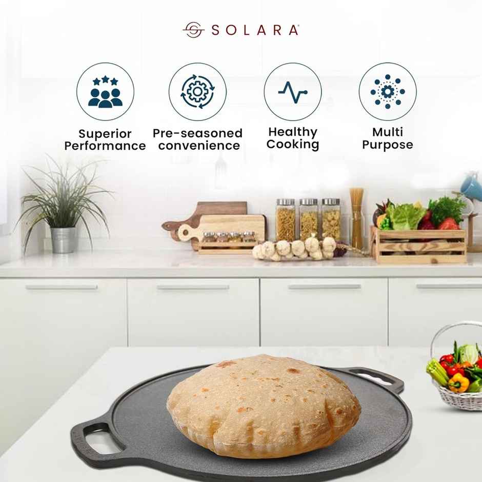 Solara Pre Seasoned Cast Iron Tawa For Dosa 12" Inch(30 Cm), 100% Pure And Toxin-Free Tawa