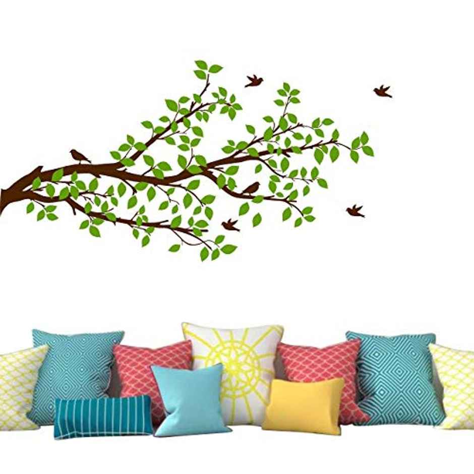 BAY6 Branch With Green Leafs And Birds Removable Sticker - 125 cm