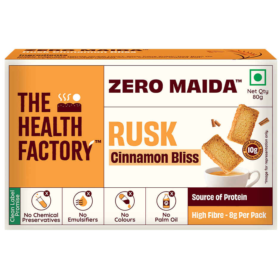 The Health Factory Cinnamon Rusk | Zero Maida | Source of Protein & Fibre | Wheat Rusk Toast | Tea Time Snack