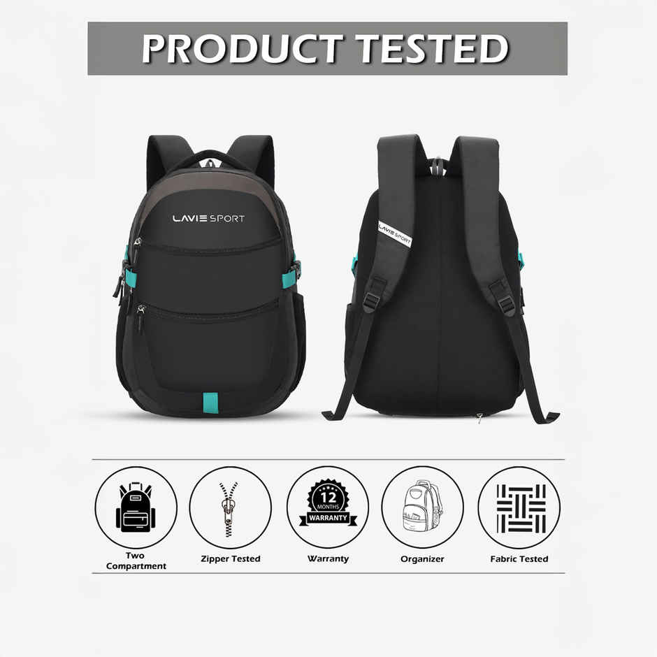 Lavie Sport Unisex Solid Polyester Padded Grab Handle Laptop Backpack | Black | M (31 x 20 x 46 cm)