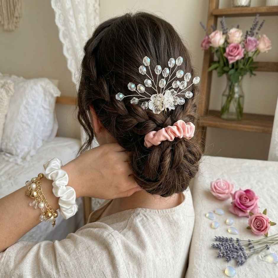 The Opal Factory Gift Box | Hair Comb, Scrunchies, Bracelet, Hair Pin And Rose Fragrance Candle