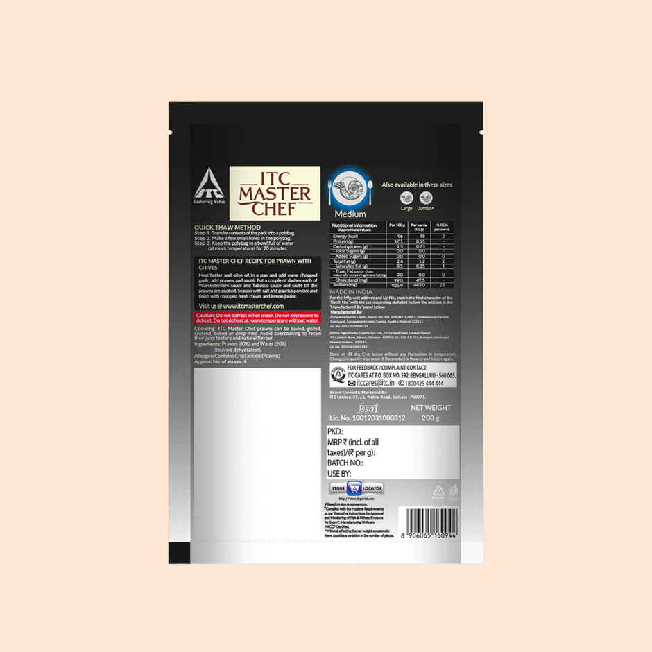 ITC Master Chef Medium Prawns | Peeled & Deveined | High Protein