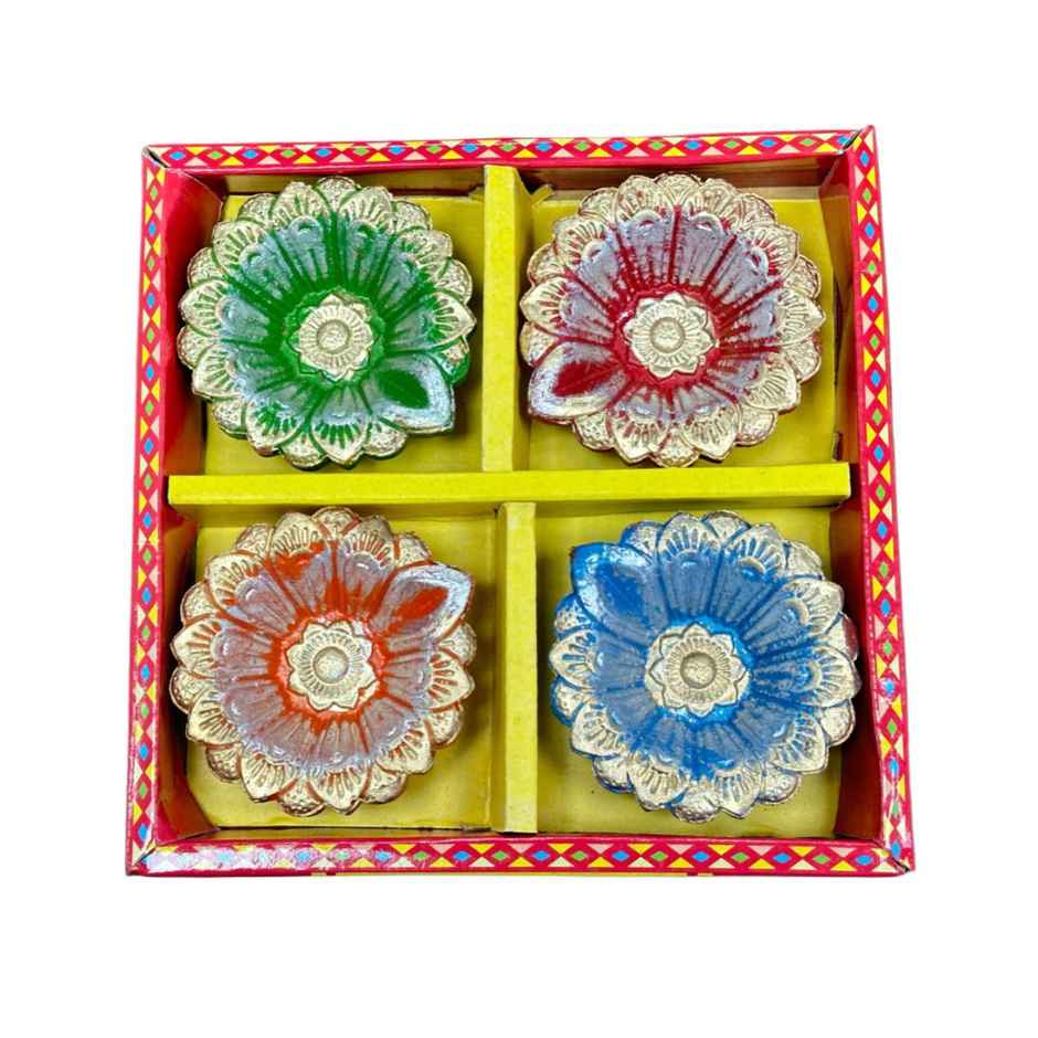 Multicolor Dazzle Diya | Pack Of 4 | Designer Clay Diya | DiaCraft