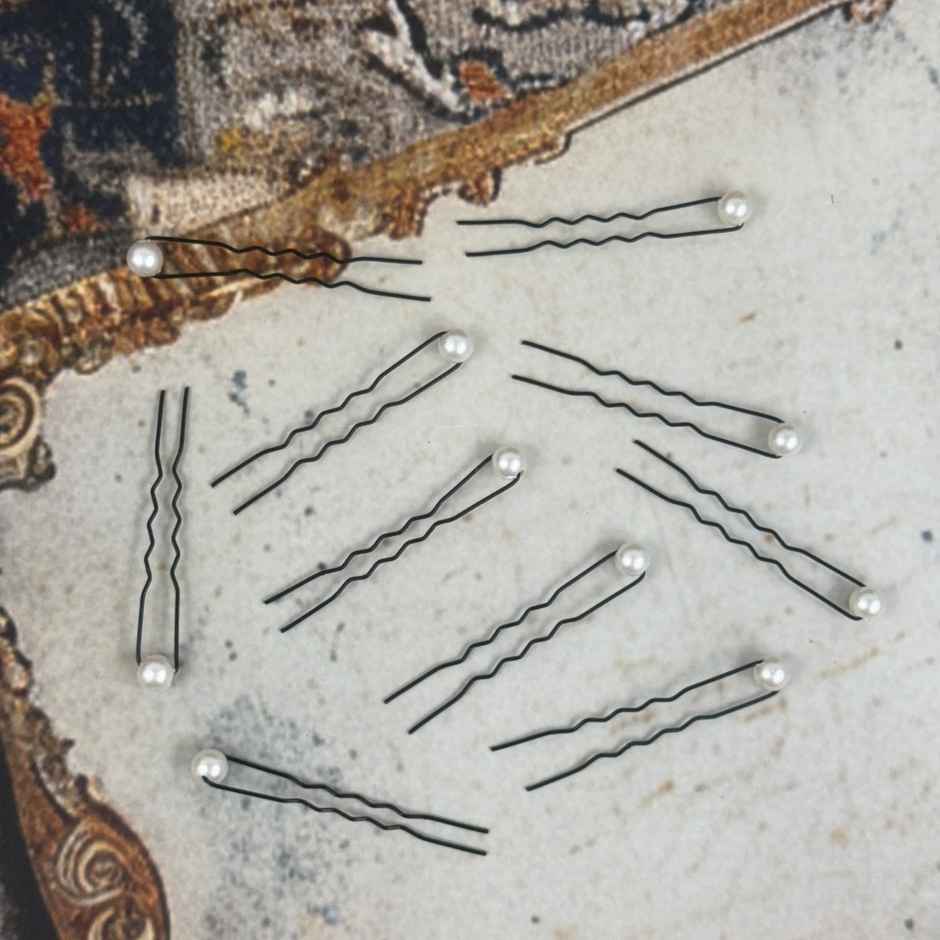 The Opal Factory Hair Accessories | Pearl Juda Pin for Women | Set of 10 | Black