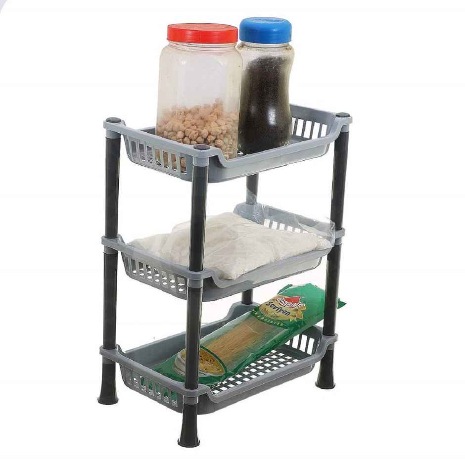 Kuber Industries Plastic 3-Layer Kitchen Rack | Multifunctional Bathroom Rack | Grey