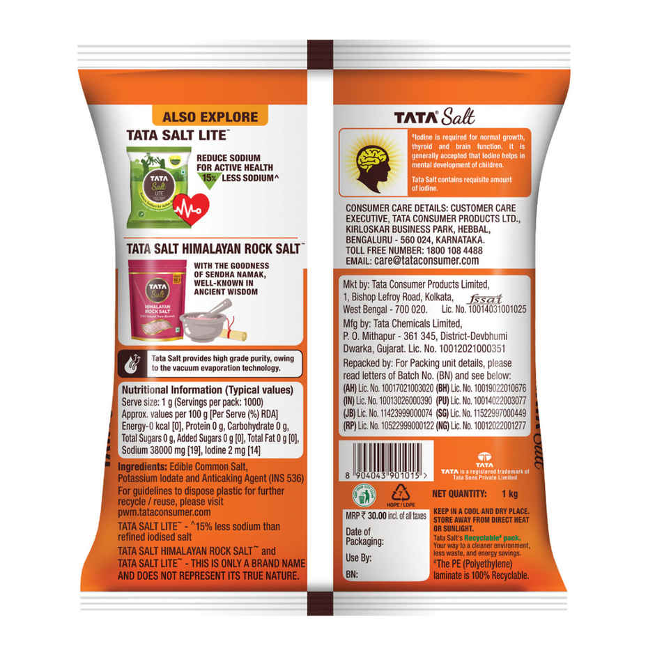 Tata Salt | Free Flowing and Iodized Namak | Vacuum Evaporated | Salt in Fresh