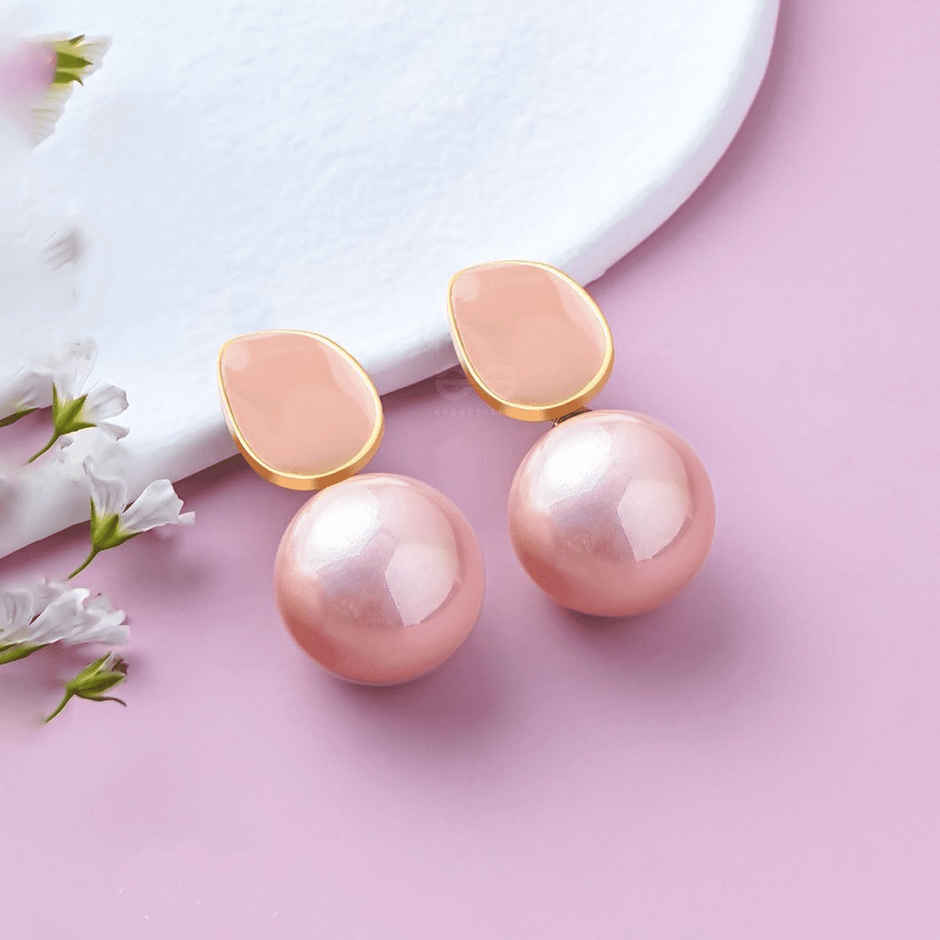 Jewels Galaxy Gold Plated Faux Pearl Enamelled Drop Earrings