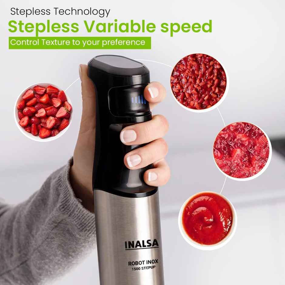 INALSA Hand Blender 1500 W Robot INOX 1500 StepUp,Silent DC Copper Motor Detachable,Stainless Steel