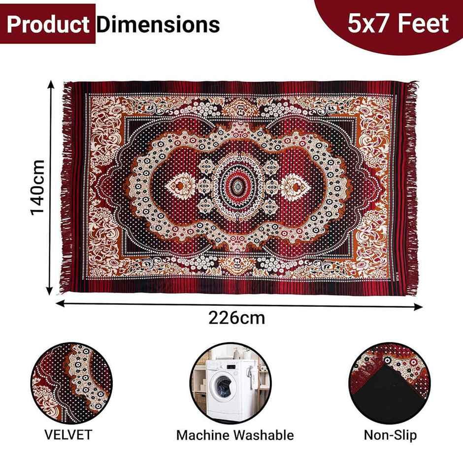 Kuber Industries Carpet|Water AbBAUption Kalamkari Paisley Pattern Floor Mat - Maroon