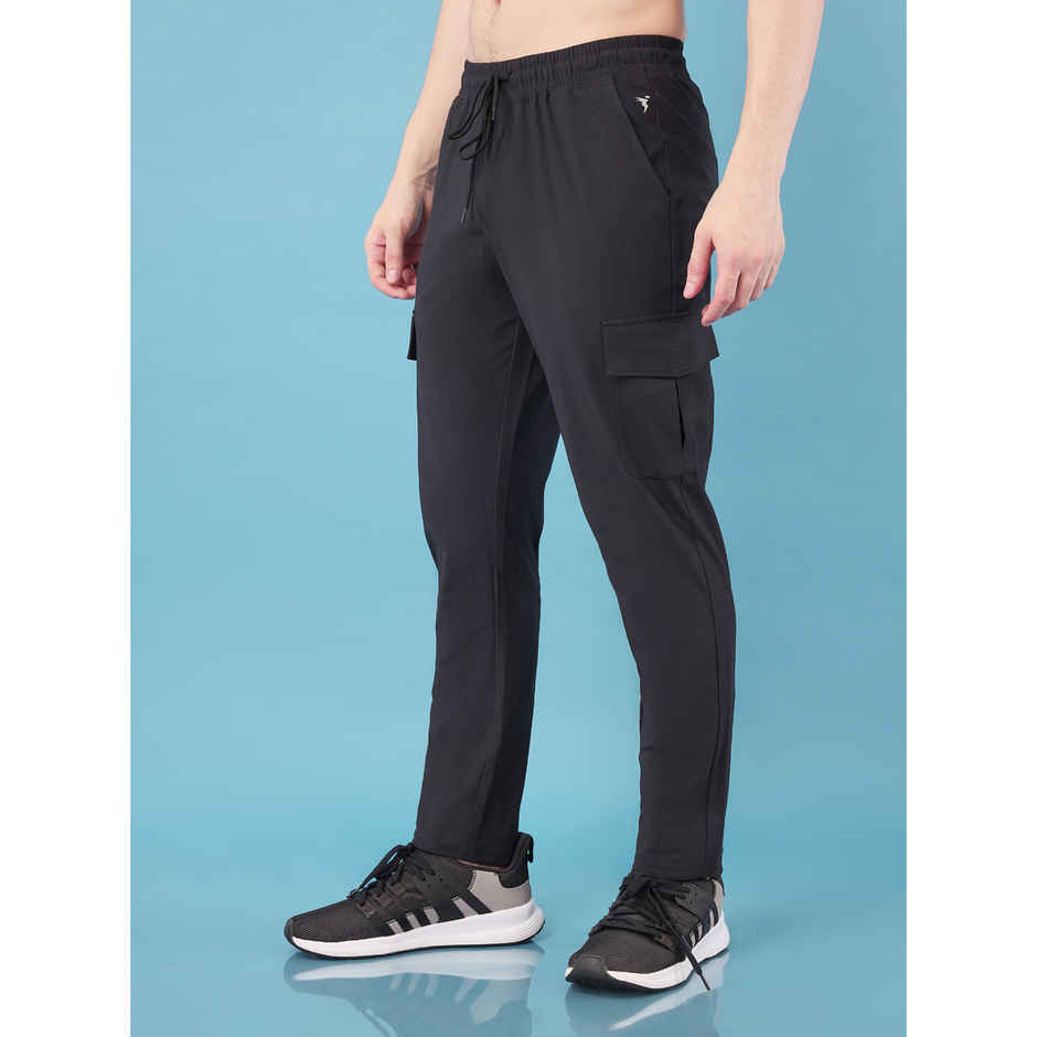 Technosport Men Poly Solid Relax Fit Sports Cargo Trackpants with DURACOOL+ | Black | XXL