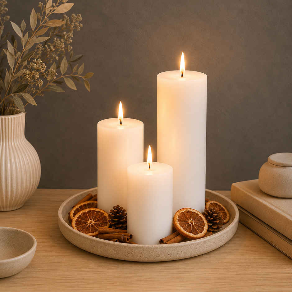 Homesake Pillar Candles Paraffin Soy Wax for Home | White