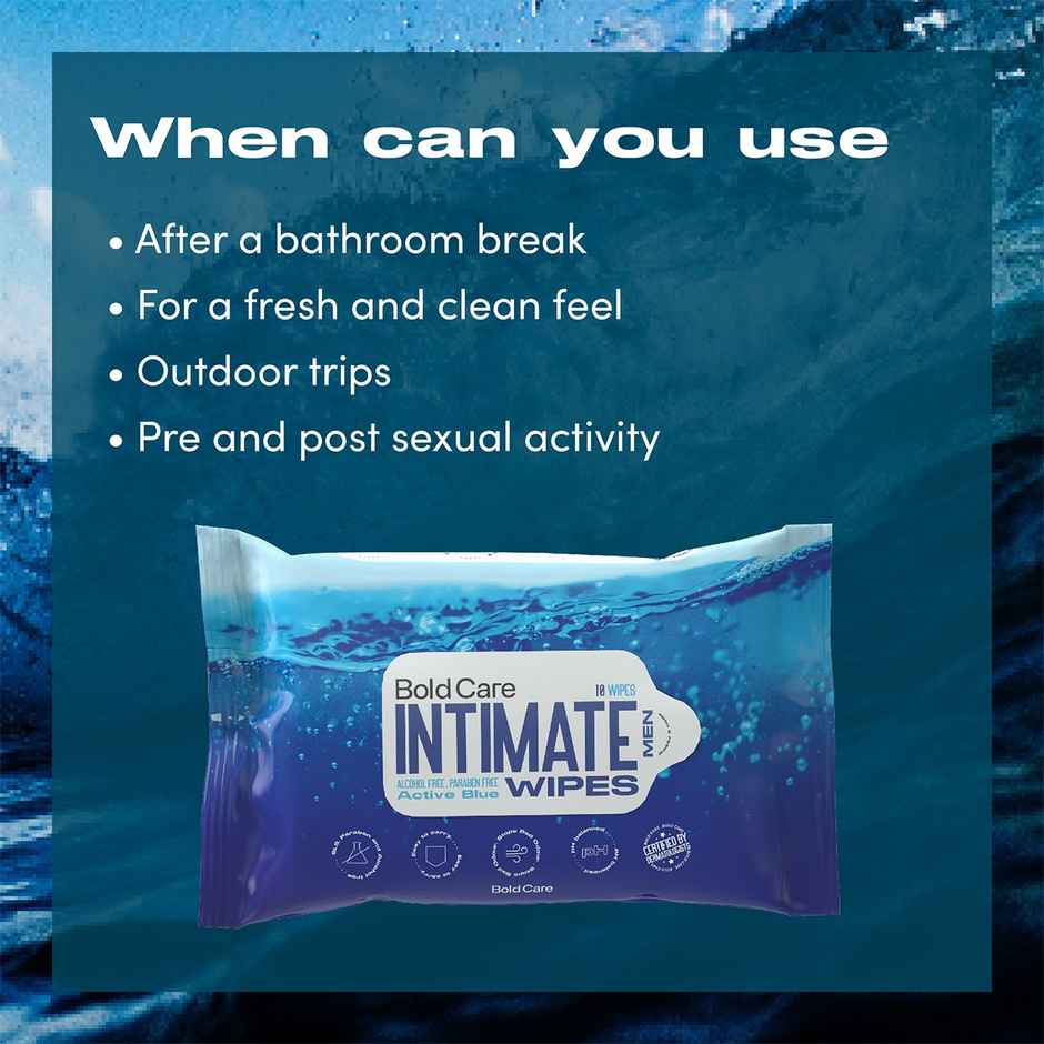 Bold Care Active Blue Intimate Cleansing Wipes For Men