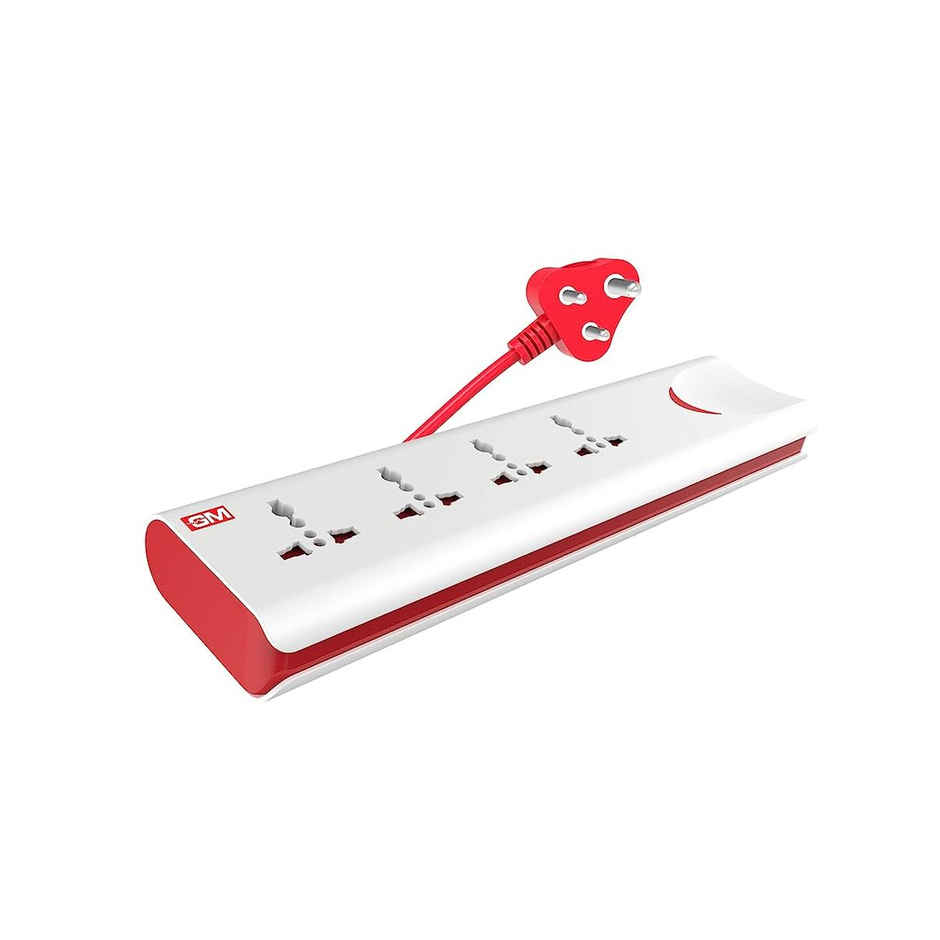 GM 3060 E-Book 4 + 1 Power Strip Red & White Colour 250 Volts with Master Switch, Indicator, Safety Shutter & 4 International sockets, Extension Cord for Home Appliances Combo