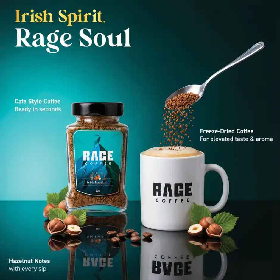 Rage Coffee Irish Hazelnut - Premium Arabica Instant Coffee