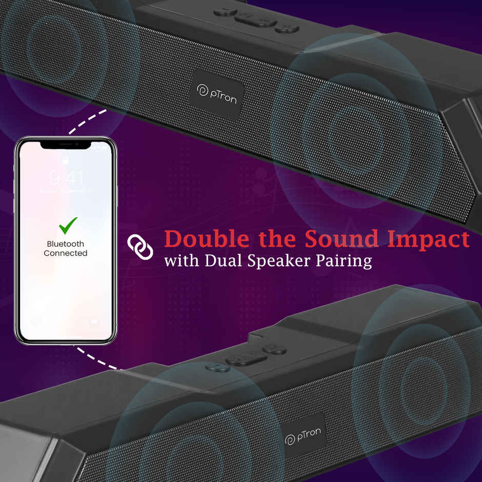 pTron Fusion Evo V4 16W Bluetooth Soundbar w/ 19Hrs Playtime, Multi-Playback Modes | Graphite Black