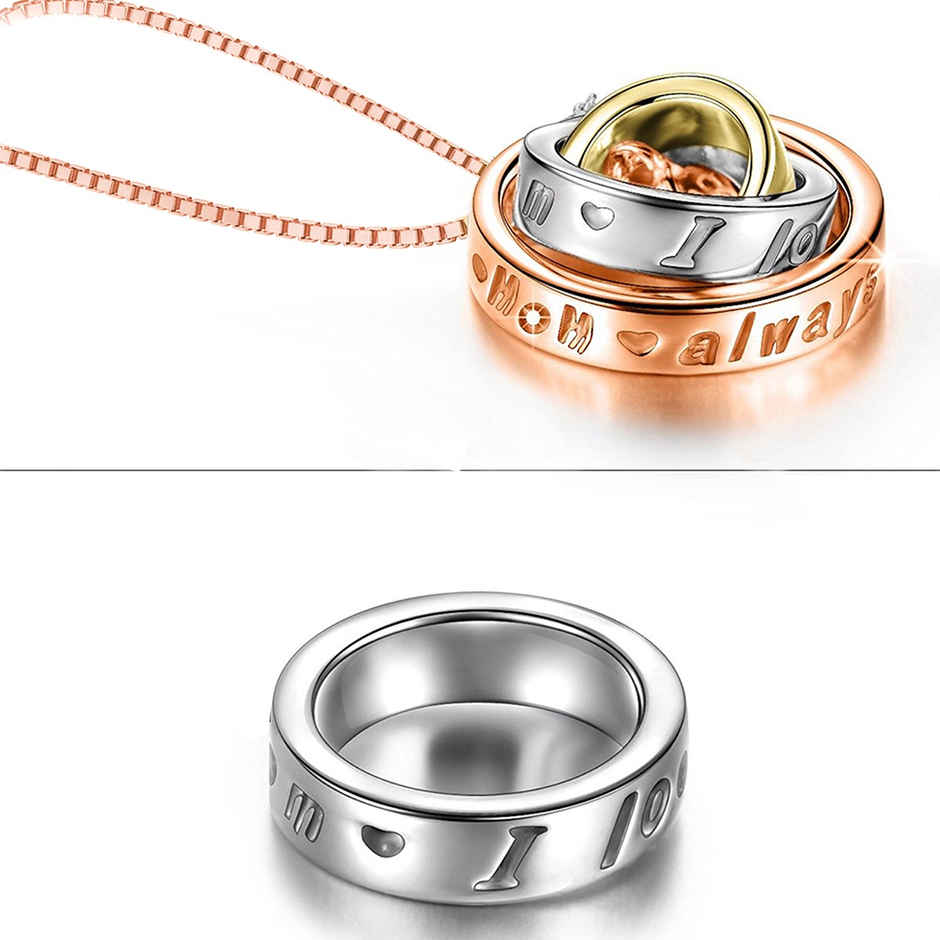 Peora "I Love You Mom" Trinity Pendant Necklace. Women's Gift. Anniversary, Birthday.