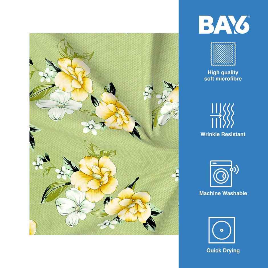 BAY6 120 GSM Double Bedsheet Floral Print with 2 Pillow Covers | 220 x 240 cm - Green