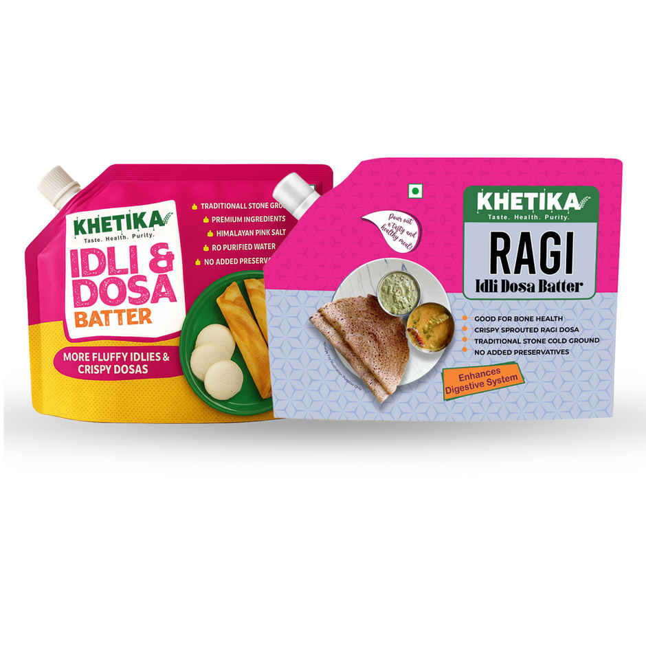 Khetika Fresh Idli Dosa Batter (1kg) & Khetika Ragi Millet Dosa Batter (500g) Combo