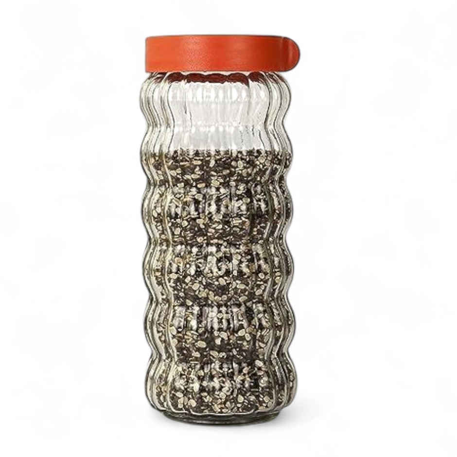 Femora Kitchen Storage Jars Clear Glass With Plastic Stackable Lid Jar, 1000 ml, Pack Of 2