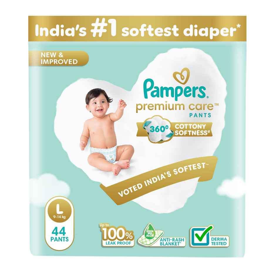 Pampers Premium Care Baby Diapers | Pant Style | L | 44 pcs Combo