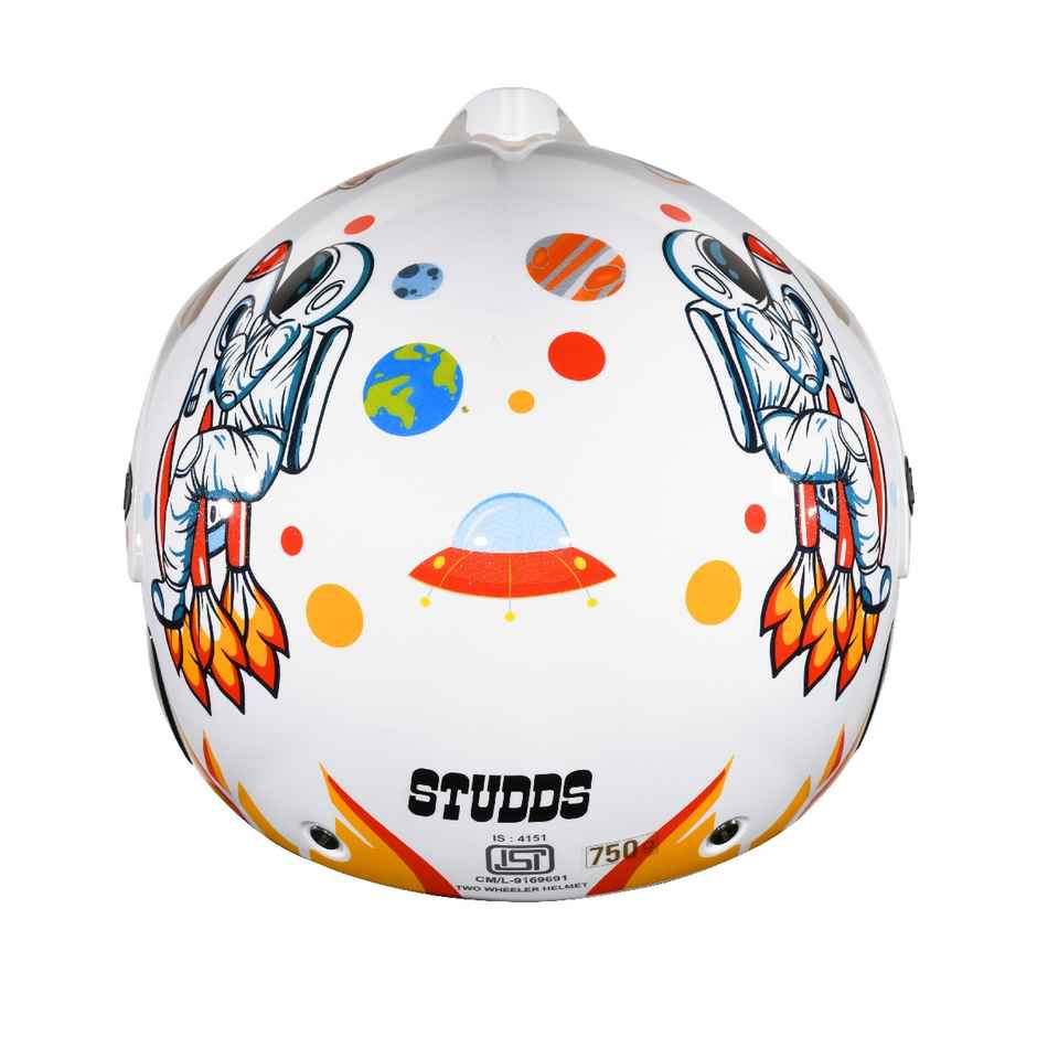 Studds Marshall Kids D2 Open Face Helmet for Boys |White Orange - 2XS
