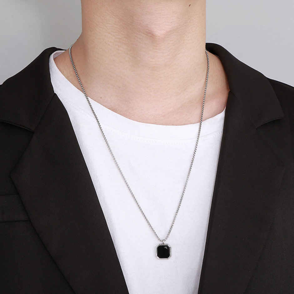 SALTY Alpha Midnight Charisma Pendant with Chain for Men and Boys| Anti-Tarnish | Silver and Black